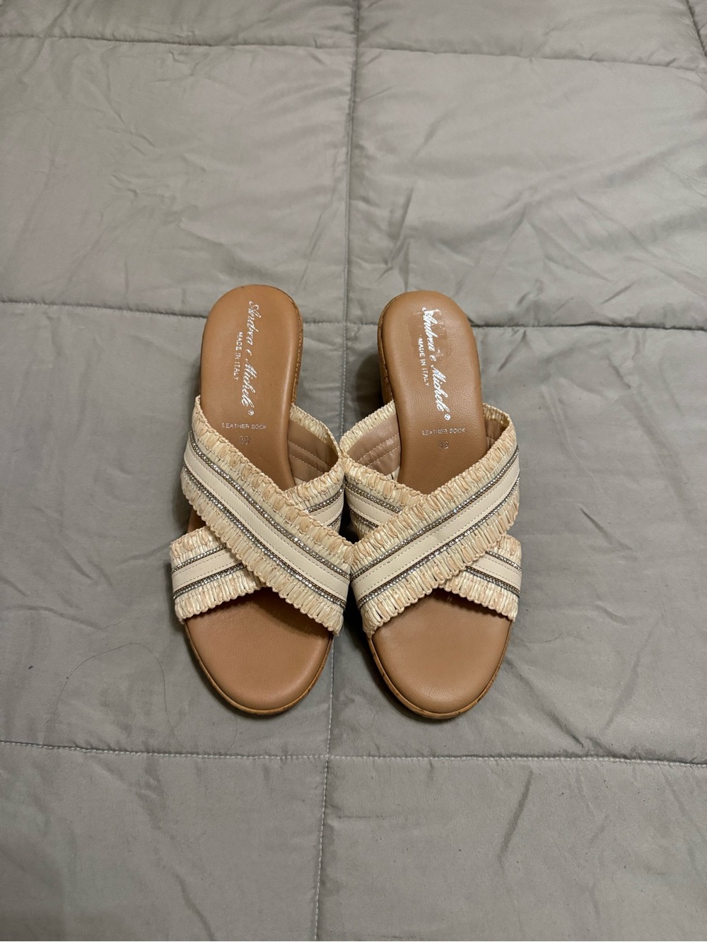 T.J.Maxx Cream Raffia Cross-Strap Wedge Sandals - Picture 3 of 3